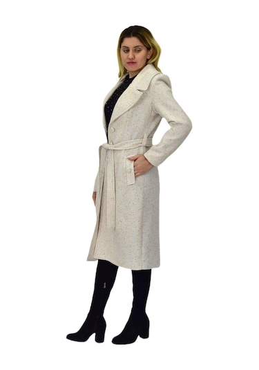 Kadın Pıtırcık Uzun Kaşe Kaban Bgl-st04121 Krem