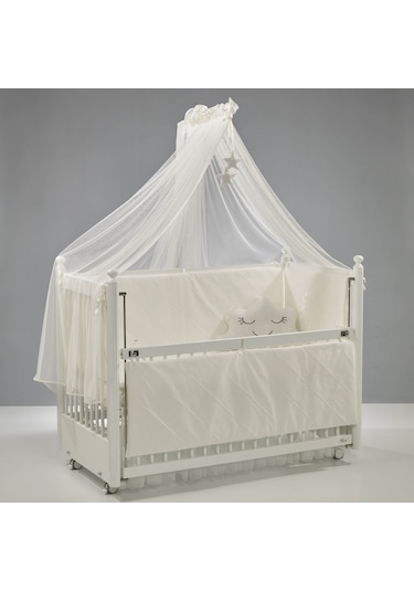 Meltem Kids Mondo Sallanır Ahşap Anne Yanı Beşik 60x120 cm (beyaz-motto ekru) Ekru