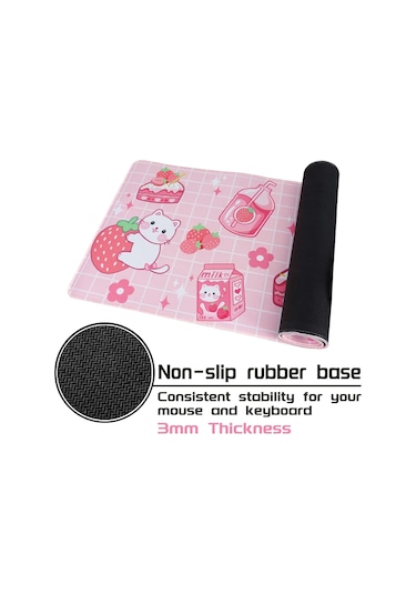 Masa İçin Kawaii Oyuncu Mouse Pad'i, Büyük Kedi Çilekli Süt Mouse Pad'i, Pembe Mouse Pad Xl, Sevimli Anime Mouse Pad'i