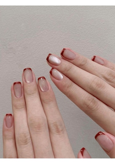 Kedi Göz Düz Takma Tırnak Seti 24 Adet - Bordo Pembe