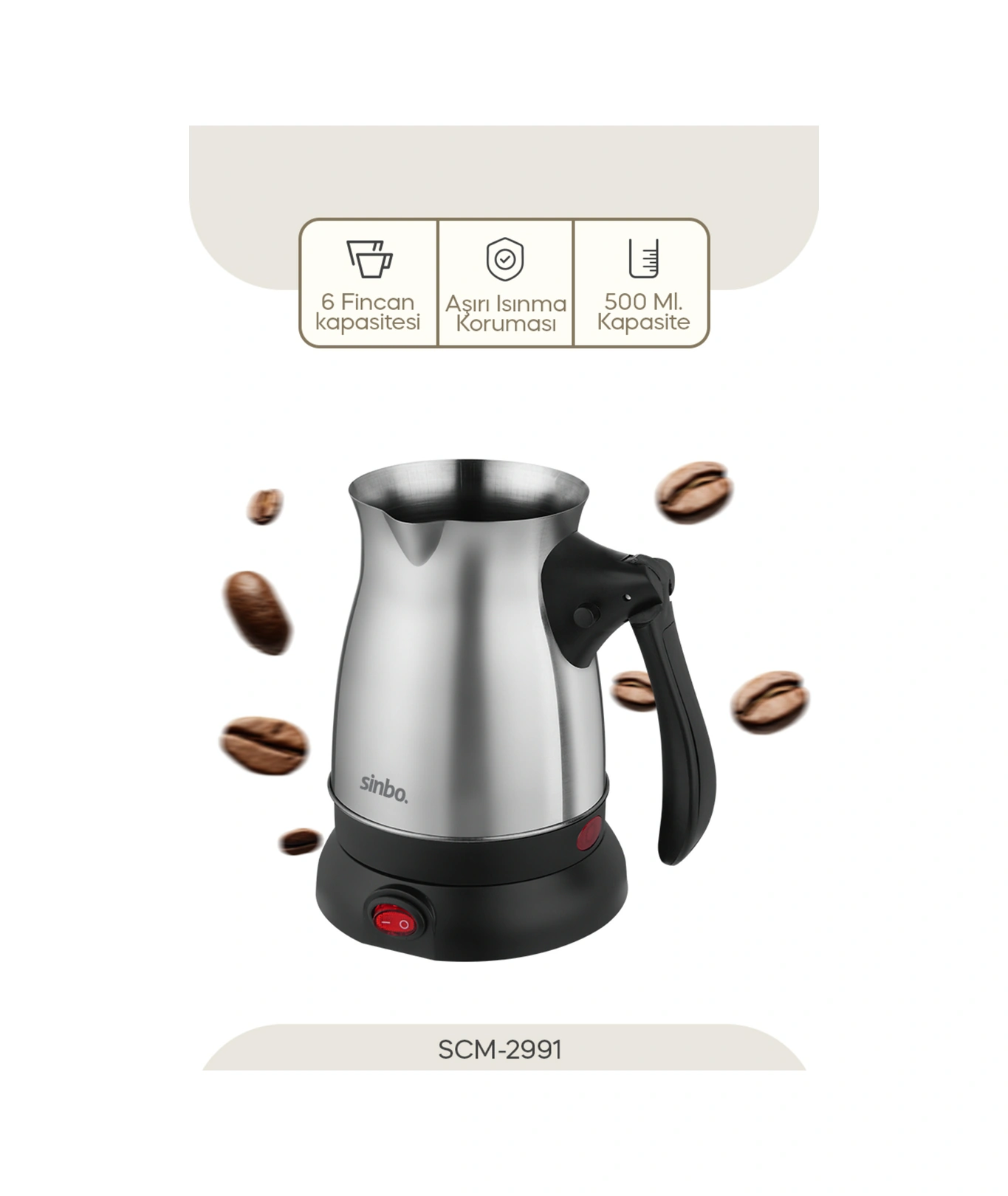 Sinbo SCM-2991 Elektrikli Cezve Türk Kahvesi Makinası Katlanır Kulplu