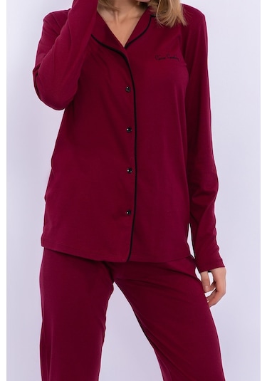 Pierre Cardin 7717 Gömlek Model Kadın Pijama Takım Bordo