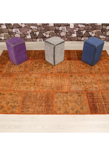 Patchwork El Dokuma Antik Anadolu Halı Orange Country Turuncu