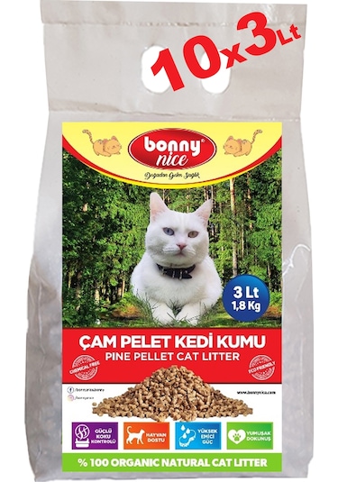 Bonny Nice Doğal Pellet Çam Peleti Kalın Kedi Kumu 10 x 3 L