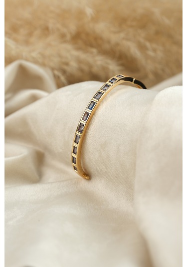 Çildan Womens Gold Özel Tasarım Mavi Taşlı Kelepçe Bileklik Altın - Gümüş