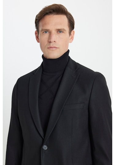 AC&Co / Altınyıldız Classics Erkek Siyah Regular Fit Rahat Kesim Mono Yaka Kapak Cepli Yünlü Ceket Siyah AC&Co / Altınyıldız Classics Erkek Siyah Regular Fit Rahat Kesim Mono Yaka Kapak Cepli Yünlü Ceket Siyah