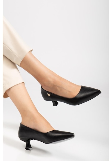 Suins Molina Model Kadın Mini Topuklu Stiletto Ayakkabı Siyah