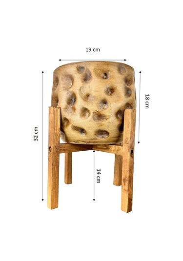 Bitki Tasarımı Ev Dekorasyon Aksesuar Naturel Desenli Toprak Saksı Saksılık Salon Çiçeklik 4 Ayaklı 19 Cm