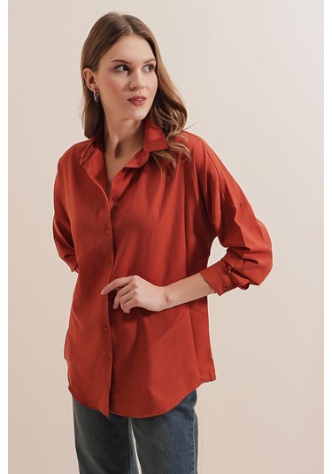 Bigdart 3900 Oversize Uzun Basic Gömlek - Kiremit 001