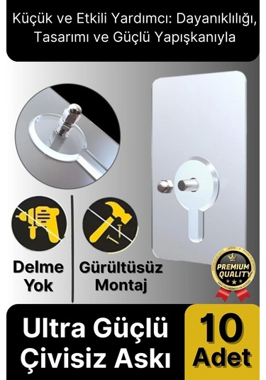 Süper Sağlam İz Bırakmaz Çerçeve Tablo Banyo Mutfak Ultra Güçlü Yapışkanlı Çivisiz Askı 10 Adet Çok Renkli