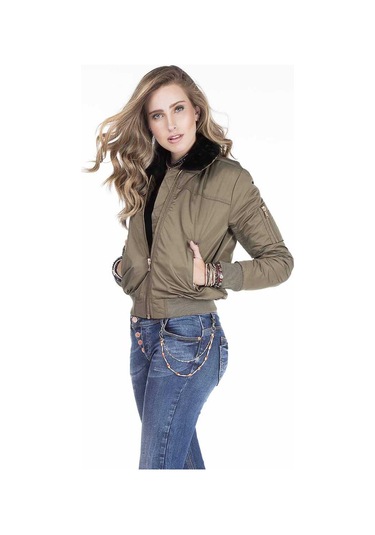 Wj141 Kadın Çıkarılabilir Kürt Yakalı Mont Haki