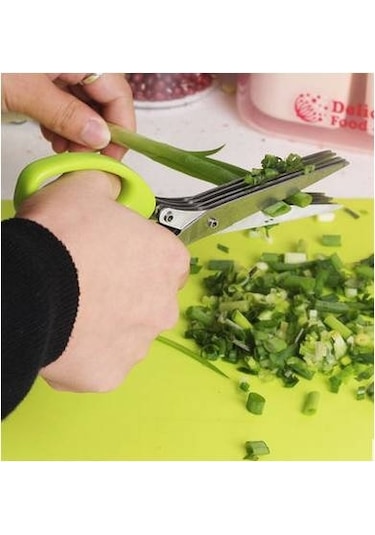 Kıyılmış 5 Katman Fesleğen Biberiye Mutfak Makas Rendelenmiş Doğranmış Yeşil Soğan Kesici Mavi Diğer