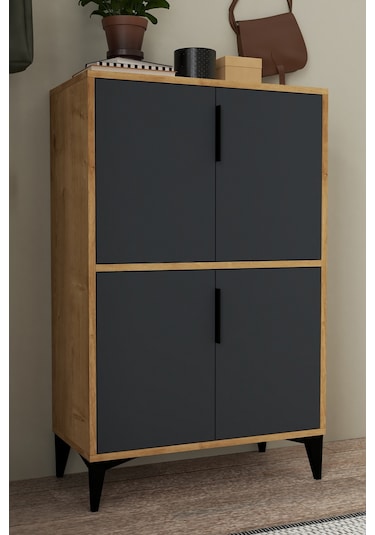 1403 Ada Ayakkabılık 4 Raflı 4 Kapaklı Çok Amaçlı Dolap Kiler Safir Antrasit Antrasit - Safir