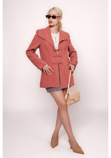 Kiremit Bağlama Detaylı Blazer Kadın Ceket Mg2482 Kiremit