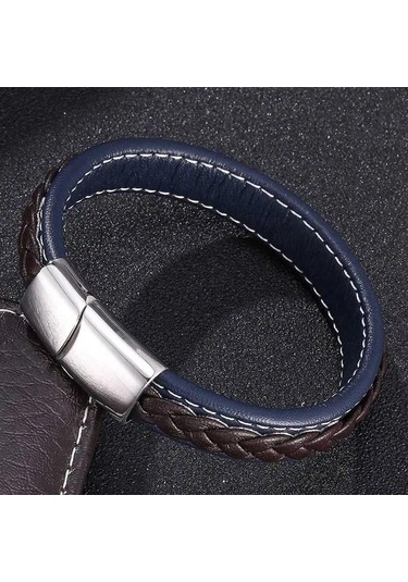 Yeni Punk Deri Örgü Bileklik Erkekler İçin Charm Bileklikler Erkek El Takısı Deri Bileklik Homme Gümüş