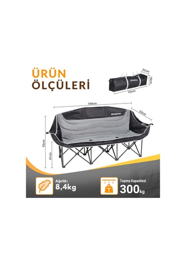 Kingcamp Canna Ultra Konforlu Üç Kişilik Katlanır Kamp Sandalyesi B.grey Gri - Siyah