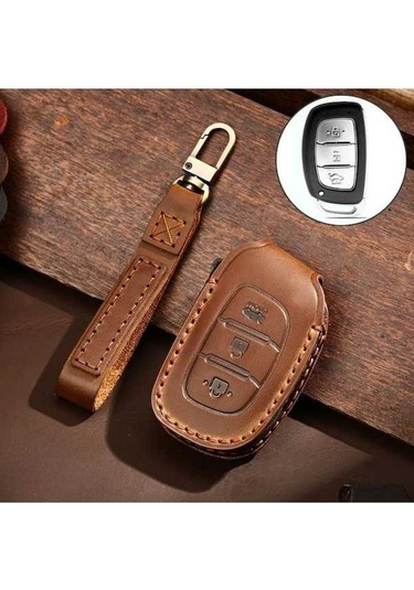 Novahub Hallmo Hyundai Ix35 B Uyumlu Arac Dana Deri Anahtar Kılıfı Kahverengi