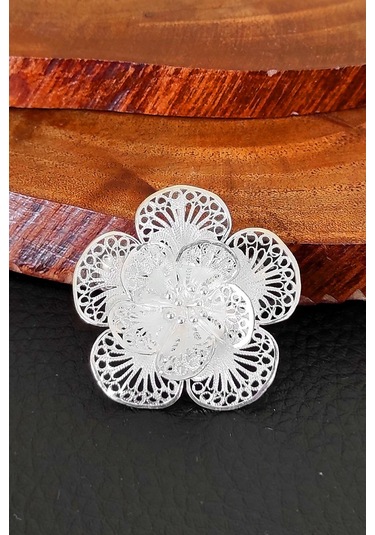 El işi Telkari Gümüş Broş Kadın Yaka Broşu BRS-161 Gümüş