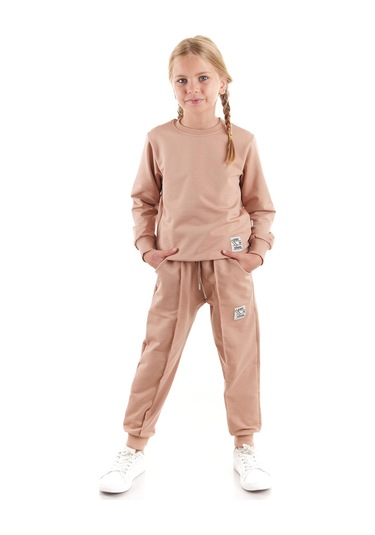 Ahengim Kız Çocuk Back To School Pamuklu Trend Eşofman Takımı Ak2529 Kahverengi