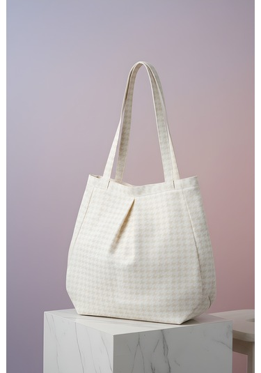 Yunusoğlu Home Bej Çok Amaçlı Premium Oversize Kazayağı Orta Boy Kanvas Kadın El Ve Omuz Çantası Bej Kazayağı