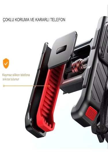 Motosiklet Telefon Tutucu 4-6.9 Gidon Bağlantılı, Titreşim Engelli, Sarsılma Önleyici Siyah