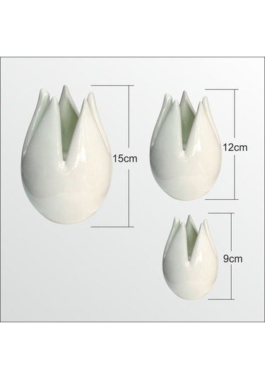 Seramik Krem Laleler Biblo Seti 15Cm , 13Cm, 9Cm