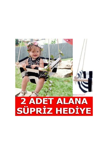 Bundera Ahşap Bebek Salıncak Çocuk Beşik Hamak Salıncağı Mavi Çizgili