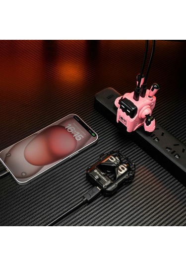 Gravastar Delta35 Robot Figürlü 35w Hızlı Şarj Adaptörü Ve Şarj Standı, Pembe