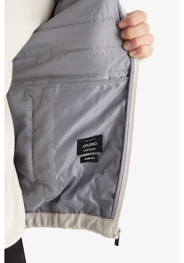 Defacto Slim Fit Dar Kesim Dik Yaka Fermuarlı Süet Yelek F0246ax25augr184 Gri