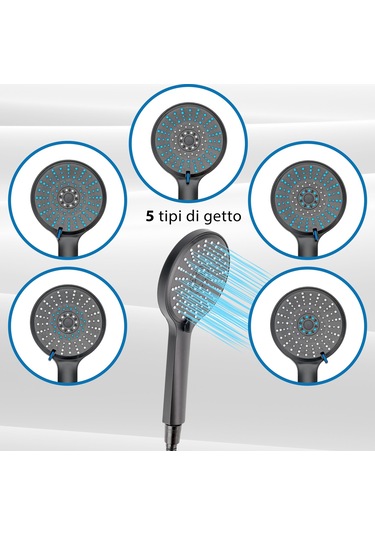 Qianfan 2 Metre Hortumlu Duş Başlığı, 5 Fonksiyonlu Evrensel Duş Krom