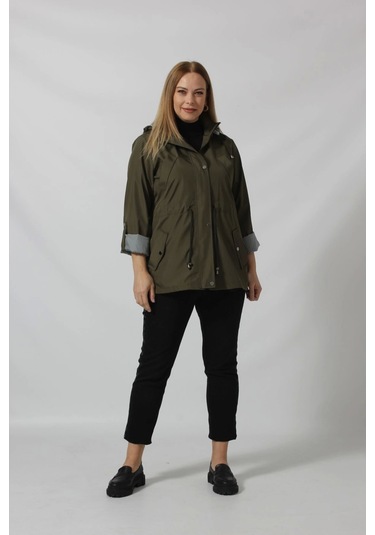 Kısa Astar Detaylı Bondit Trençkot Haki Haki