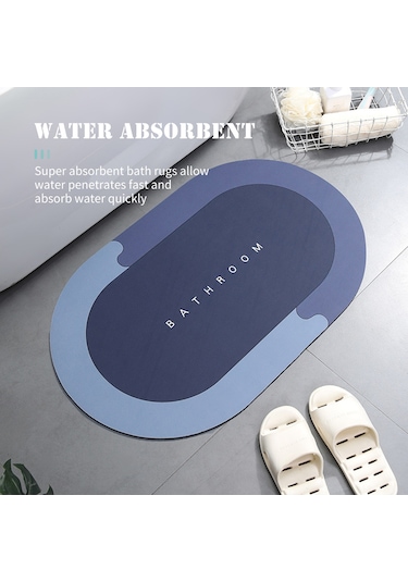 Gajeena Koyu Gri 40x60cm Oval Banyo Paspası - Suyu Hızlı Emici, Kaymaz Altı, Yumuşak Diatom Kil Materyali, Makine Yıkama Uygun Gri