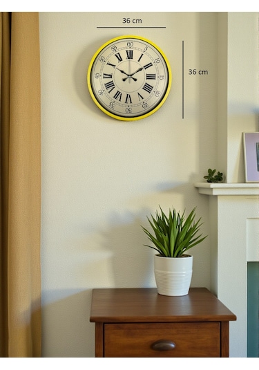 Zentime 36 Cm Sarı Dekoratif Duvar Saati çok Renkli