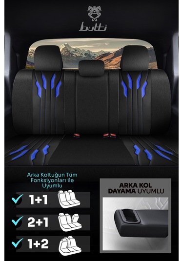 Siyah - Mavi Buttı Talos Serisi Premium Oto Koltuk Kılıfı Ortopedik Destekli, Ön Arka Tam Set, Aırbag Uyumlu
