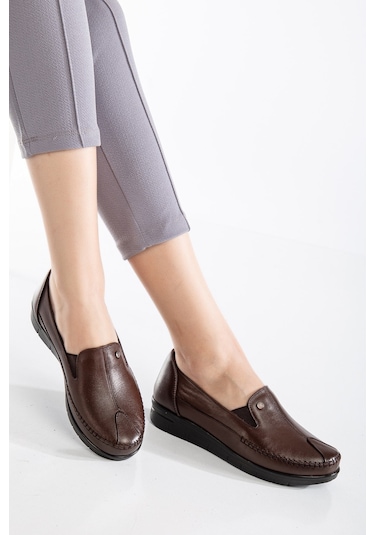 92101 Ortopedik Kadın Deri Ayakkabı Topuk Dikeni İçin Uygundur Kahverengi