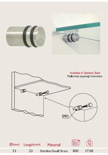 Gürçay Gizli Vidalı Paslanmaz Marin Cam Raf Pimi 8 Adet