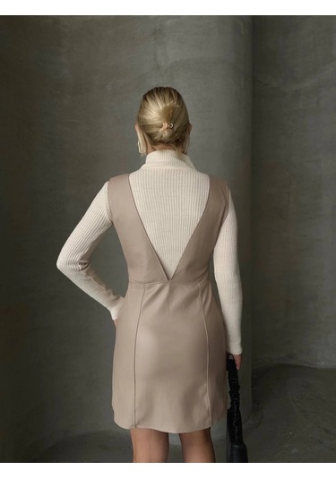 Deri Jile Elbise Bej W24796 Bej