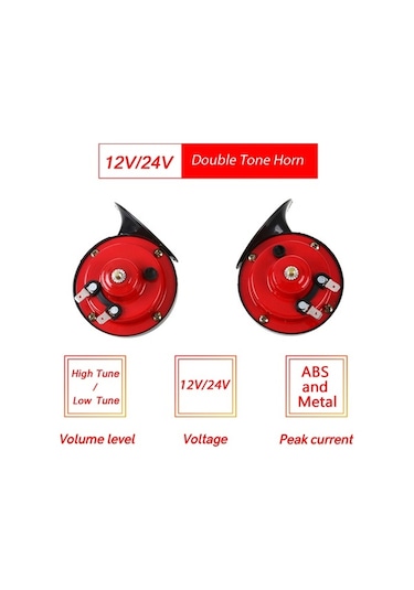 Novahub 2 Adet 24v Evrensel Çift Tonlu Korna, Metal + Abs, Suya Dayanıklı, Yüksek/düşük Sesli, Araba Motosiklet Kornası