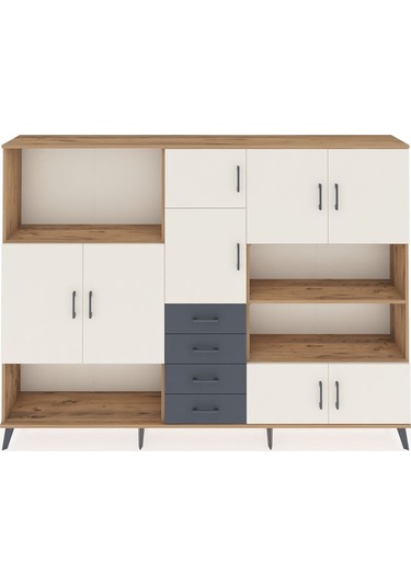 Arges Dolap 9 Raflı 4 Çekmeceli 8 Kapaklı 220x30x163 Çam-aytaşı/a Çam-aytaşı/antrasit