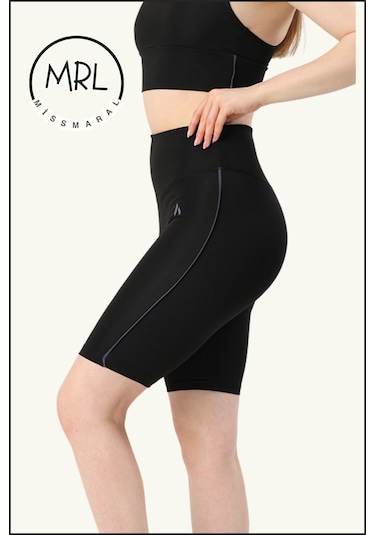 Kadın Siyah Yüksek Bel Toparlayıcı Biker Şort Kısa Spor Tayt Likralı Dalgıç Biker Tights 1043 Siyah Antrasit