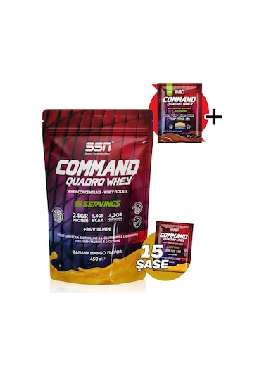 SSN Sports Style Nutrition Command Quadro Whey Protein Tozu 450 G 15 Şase Muz Mango