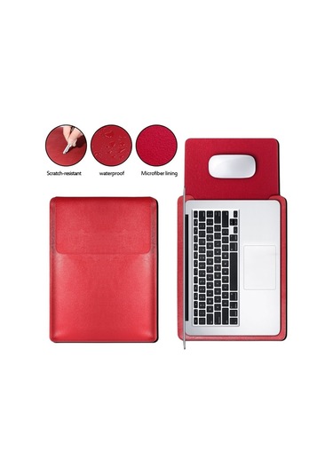 Zsykd 4 1 Laptop Pu Deri Çanta + Power Çanta + Kablo Kravat + Macbook Uyumlu Için Fare Çantası 13 Inç Kırmızı Yurt Dışından