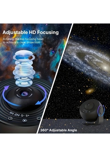 Fochsia Siyah 12'li Hd Yıldız Projeksiyon Gece Lambası Dönen Nebula Efekti Masaüstü Dekor