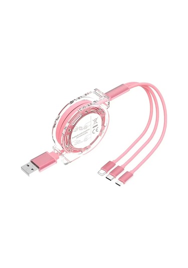 Maerknon3 İn 1 Geri Çekilebilir Usb Şarj Kablosu 1m İphone Uyumlu Android Tip C Xiaomi Huawei Samsungpembe 1m