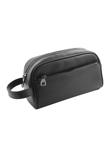 Unisex Suni Deri 2 Gözlü Günlük Tıraş Makyaj El Çantası - Fc706 Siyah