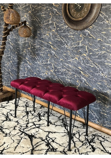 Yirmi15 Metal Ayaklı Babyface Bordo Puf & Bench