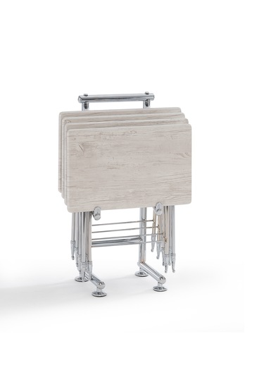 Safir 4'lü Desenli Beyaz Çanta Sehpa