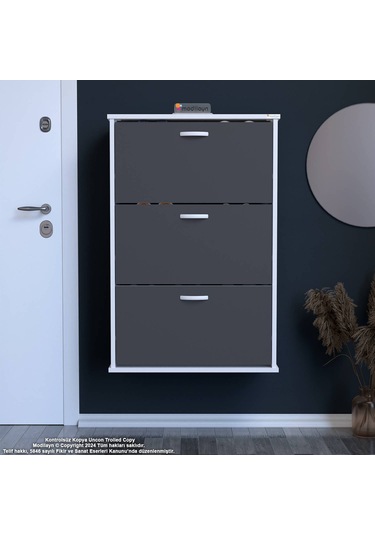Modilayn Varbi Asma Antre 72x115x26 Cm Lik 3 Düşer Kapak 6 Göz Bölmeli Ayakkabılık Antrasit - Beyaz
