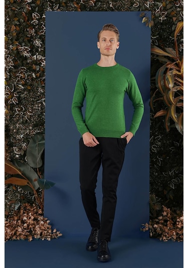 Tr 858 Slim Fit Yeşil Klasik Triko Yeşil