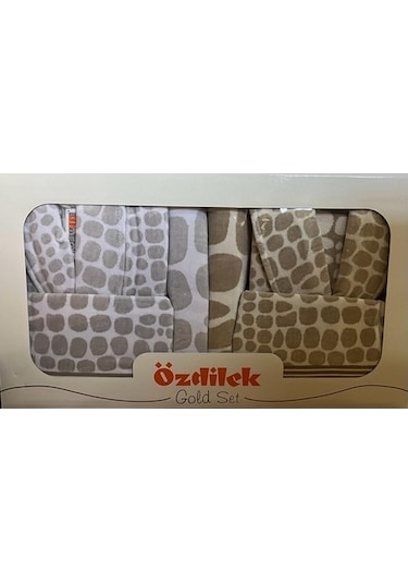 Özdilek Sandra Aile Gold Bornoz Seti Gri-bej Çok Renkli